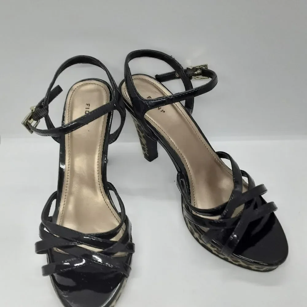 Fioni Black Women's Sandals Leopard Print Platform Size 7,5